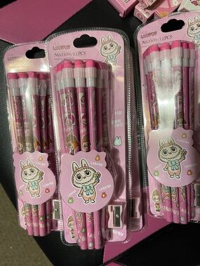 LABUBU Pink Cartoon 12-Pack Pencils with Sharpener one pack